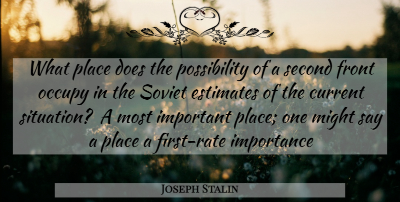 Joseph Stalin Quote About Current, Estimates, Front, Importance, Might: What Place Does The Possibility...