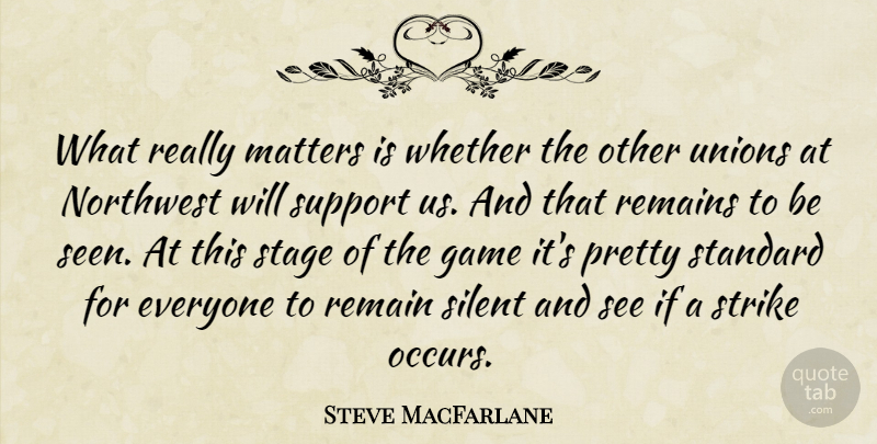 Steve MacFarlane Quote About Game, Matters, Northwest, Remain, Remains: What Really Matters Is Whether...