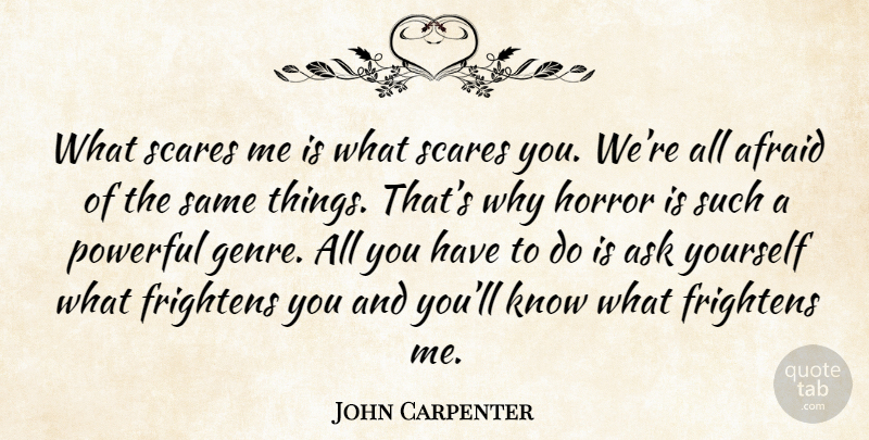 John Carpenter Quote About Powerful, Horror Genre, Scare: What Scares Me Is What...