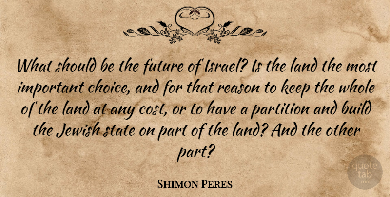 Shimon Peres Quote About Israel, Land, Important Choices: What Should Be The Future...