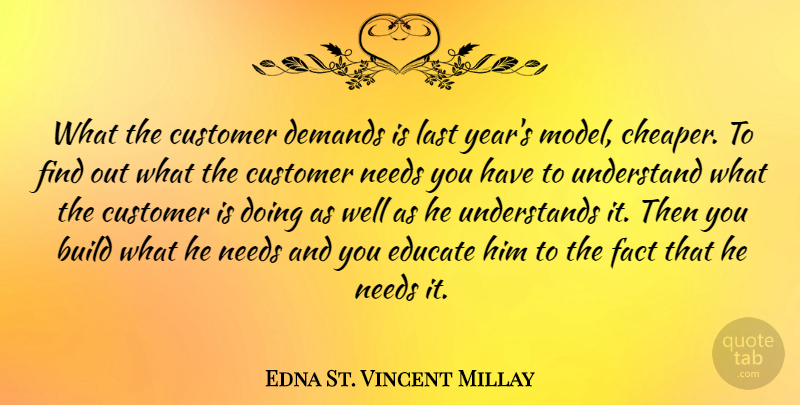 Edna St. Vincent Millay Quote About Business, Years, Demand: What The Customer Demands Is...