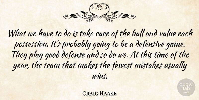 Craig Haase Quote About Ball, Care, Defense, Defensive, Fewest: What We Have To Do...