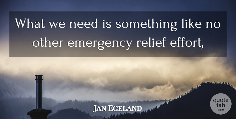 Jan Egeland Quote About Emergency, Relief: What We Need Is Something...
