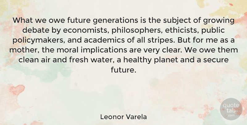 Leonor Varela Quote About Academics, Air, Clean, Debate, Fresh: What We Owe Future Generations...