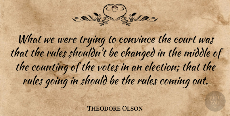 Theodore Olson Quote About Changed, Coming, Convince, Counting, Court: What We Were Trying To...