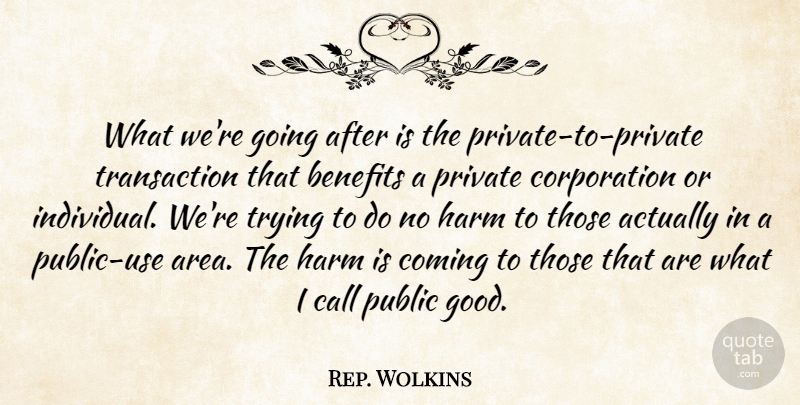 Rep. Wolkins Quote About Benefits, Call, Coming, Harm, Private: What Were Going After Is...