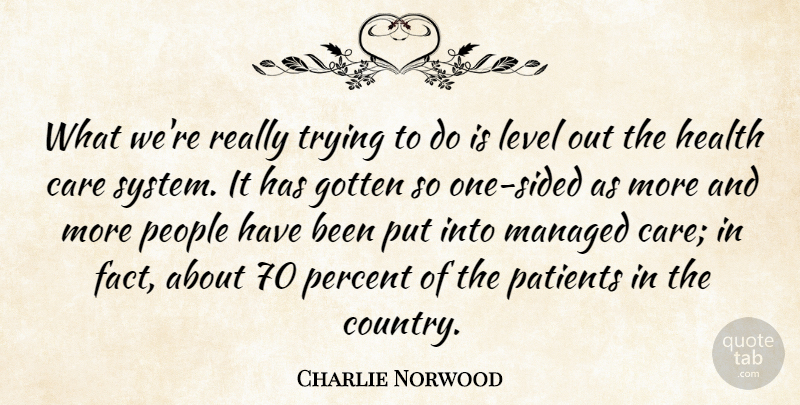 Charlie Norwood Quote About Gotten, Health, Level, Patients, People: What Were Really Trying To...