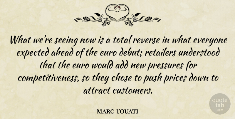 Marc Touati Quote About Add, Ahead, Attract, Chose, Euro: What Were Seeing Now Is...
