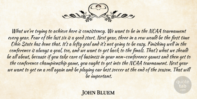 John Bluem Quote About Achieve, Again, Best, Business, Care: What Were Trying To Achieve...