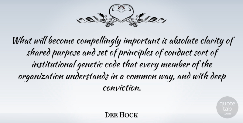 Dee Hock Quote About Organization, Important, Purpose: What Will Become Compellingly Important...