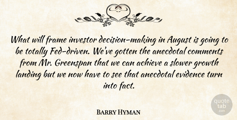 Barry Hyman Quote About Achieve, Anecdotal, August, Comments, Evidence: What Will Frame Investor Decision...