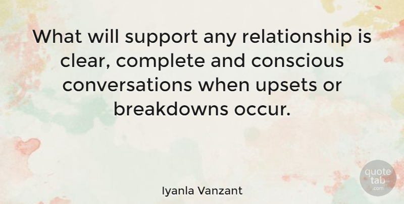 Iyanla Vanzant Quote About Support, Upset, Conscious: What Will Support Any Relationship...