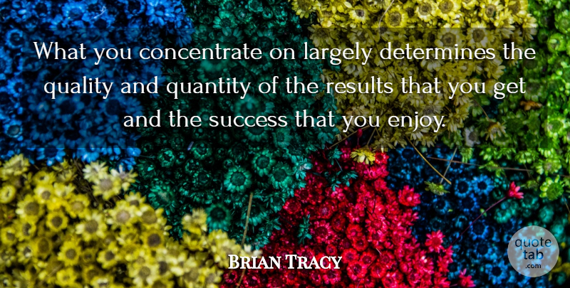 Brian Tracy Quote About Quality, Results, Enjoy: What You Concentrate On Largely...