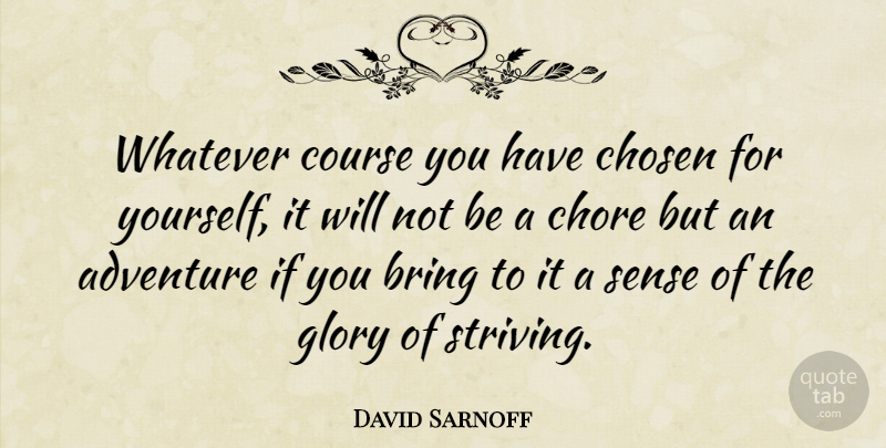 David Sarnoff Quote About Adventure, Glory, Funny Travel: Whatever Course You Have Chosen...