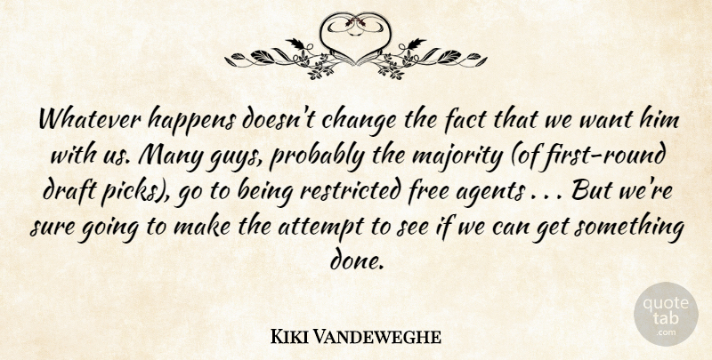 Kiki Vandeweghe Quote About Agents, Attempt, Change, Draft, Fact: Whatever Happens Doesnt Change The...