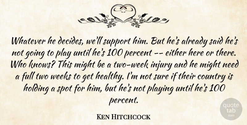 Ken Hitchcock Quote About Country, Either, Full, Holding, Injury: Whatever He Decides Well Support...