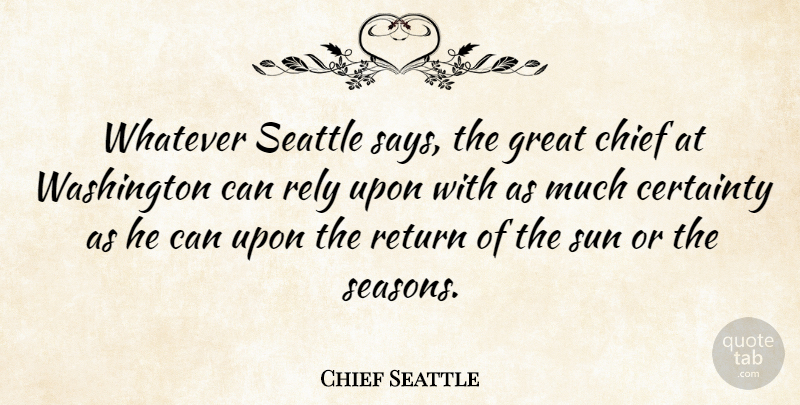 Chief Seattle Quote About Rely Upon, Return, Sun: Whatever Seattle Says The Great...