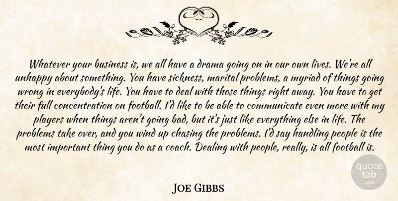 Joe Gibbs Quote About Business, Chasing, Concentration, Deal, Dealing: Whatever Your Business Is We...