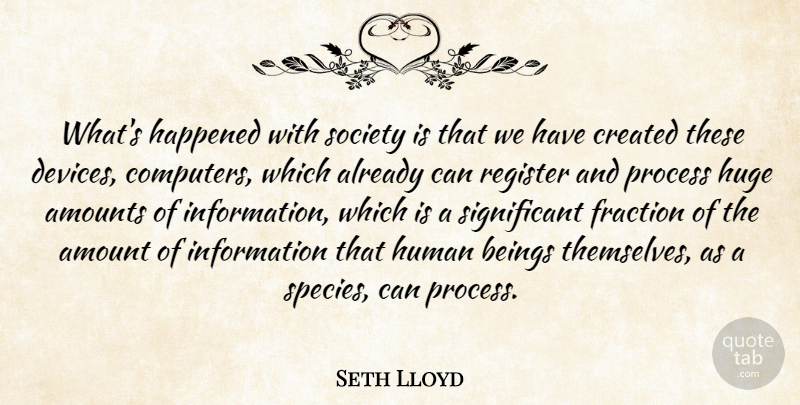 Seth Lloyd Quote About Information, Computer, Significant: Whats Happened With Society Is...