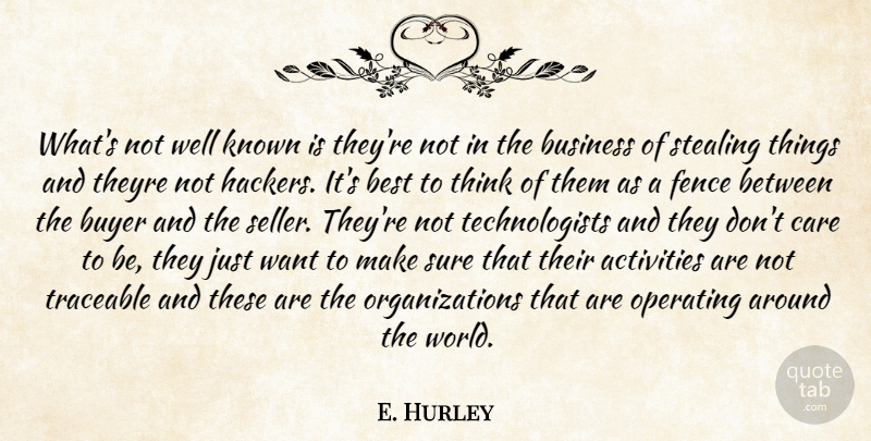 E. Hurley Quote About Activities, Best, Business, Buyer, Care: Whats Not Well Known Is...