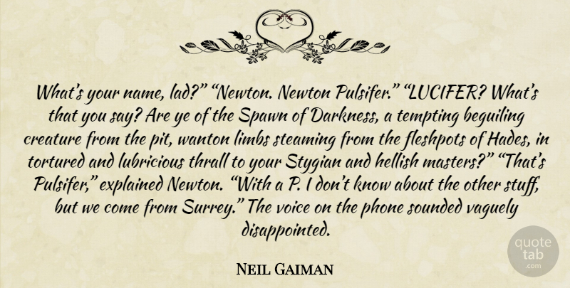 Neil Gaiman Quote About Phones, Names, Voice: Whats Your Name Lad Newton...