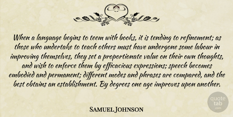 Samuel Johnson Quote About Book, Expression, Age: When A Language Begins To...
