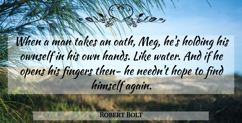 Robert Bolt Quote About Fingers, Himself, Holding, Hope, Man: When A Man Takes An...