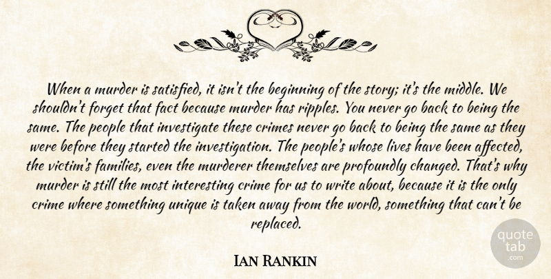 Ian Rankin Quote About Beginning, Crimes, Fact, Forget, Lives: When A Murder Is Satisfied...