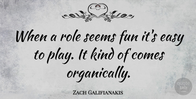Zach Galifianakis Quote About Fun, Play, Roles: When A Role Seems Fun...