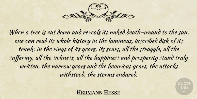 Hermann Hesse Quote About Struggle, Cutting, Years: When A Tree Is Cut...