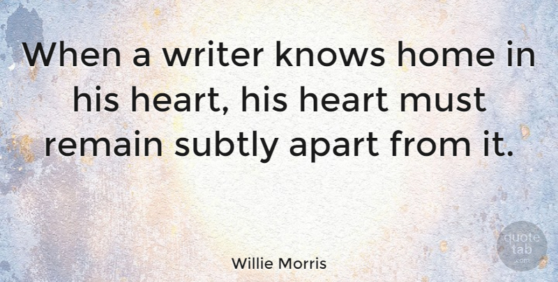 Willie Morris Quote About Home, Heart, Knows: When A Writer Knows Home...
