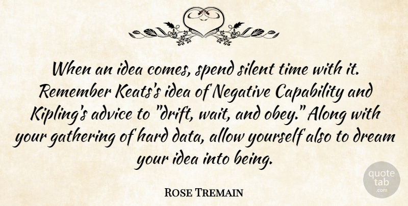 Rose Tremain Quote About Dream, Writing, Data: When An Idea Comes Spend...