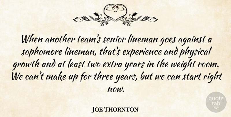 Joe Thornton Quote About Against, Experience, Extra, Goes, Growth: When Another Teams Senior Lineman...
