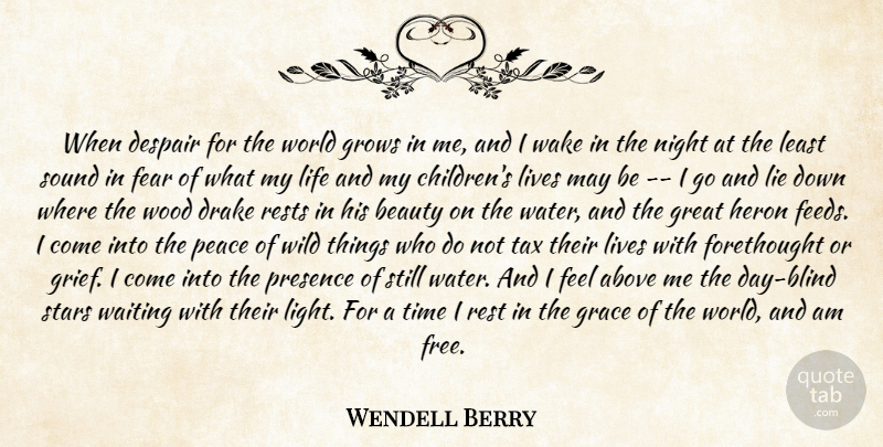 Wendell Berry Quote About Above, Beauty, Despair, Drake, Fear: When Despair For The World...