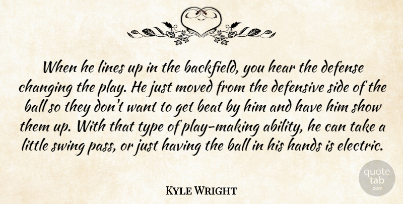 Kyle Wright Quote About Ball, Beat, Changing, Defense, Defensive: When He Lines Up In...