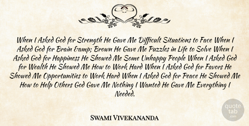 Swami Vivekananda Quote About Hard Work, Helping Others, Opportunity: When I Asked God For...
