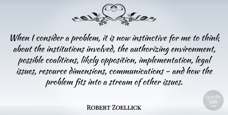 Robert Zoellick Quote About Consider, Fits, Legal, Likely, Possible: When I Consider A Problem...