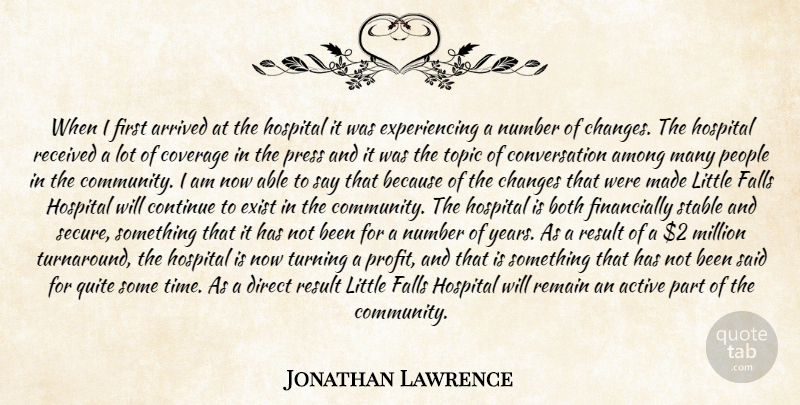 Jonathan Lawrence Quote About Active, Among, Arrived, Both, Changes: When I First Arrived At...