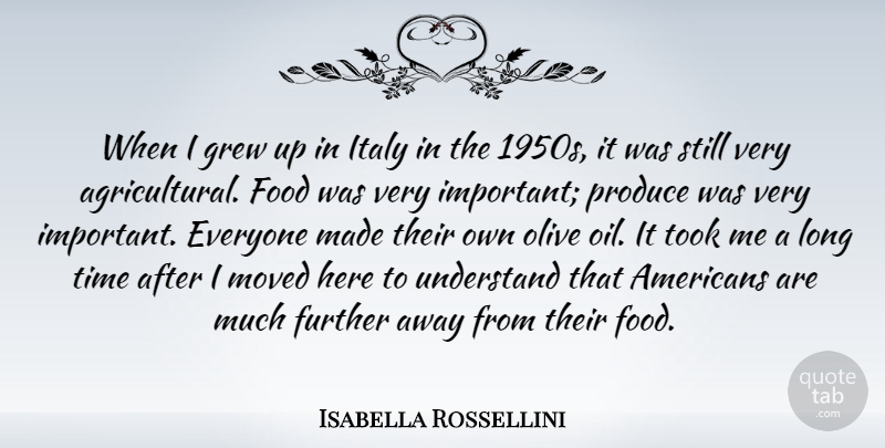 Isabella Rossellini Quote About Food, Further, Grew, Italy, Moved: When I Grew Up In...