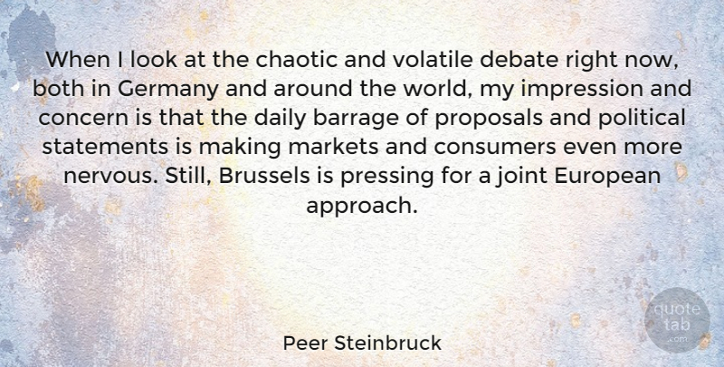 Peer Steinbruck Quote About Both, Brussels, Chaotic, Concern, Consumers: When I Look At The...