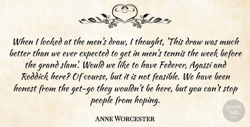 Anne Worcester Quote About Draw, Expected, Grand, Honest, Looked: When I Looked At The...