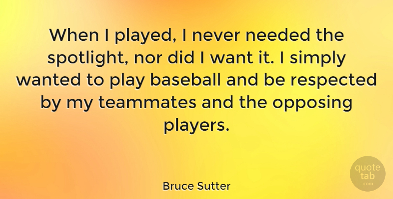 Bruce Sutter Quote About Baseball, Player, Spotlight: When I Played I Never...