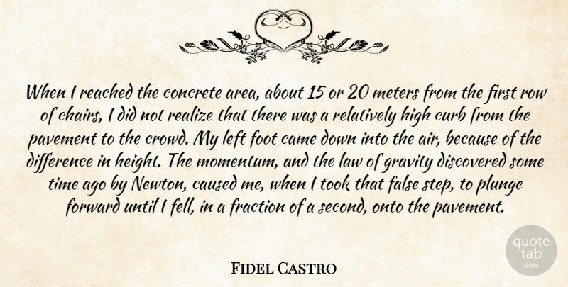 Fidel Castro Quote About Came, Caused, Concrete, Curb, Difference: When I Reached The Concrete...
