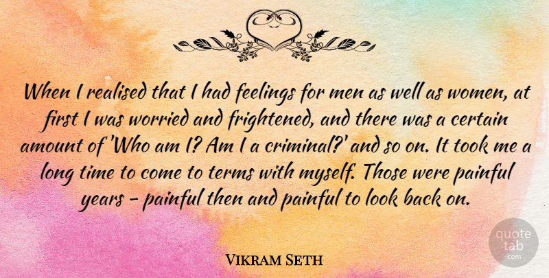 Vikram Seth Quote About Amount, Certain, Feelings, Men, Painful: When I Realised That I...