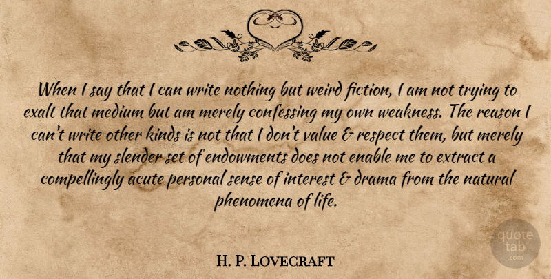 H. P. Lovecraft Quote About Drama, Writing, Trying: When I Say That I...