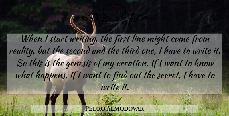 Pedro Almodovar Quote About Writing, Reality, Secret: When I Start Writing The...
