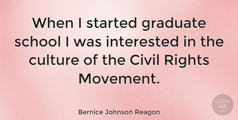 Bernice Johnson Reagon Quote About School, Rights, Culture: When I Started Graduate School...