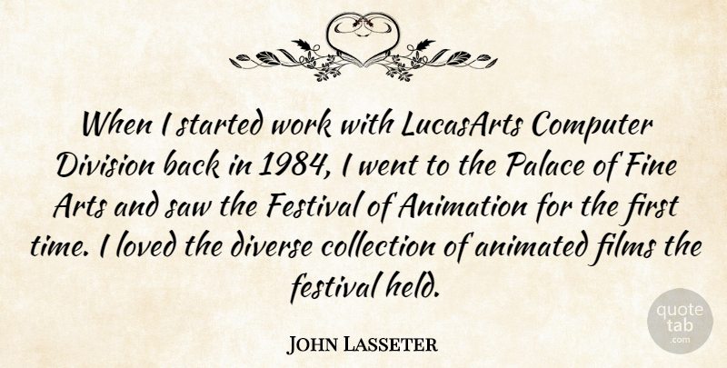 John Lasseter Quote About Animated, Animation, Arts, Collection, Computer: When I Started Work With...