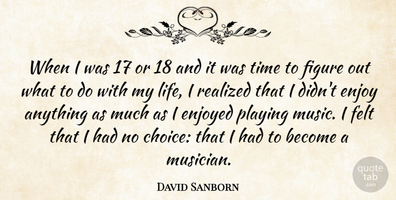 David Sanborn Quote About Enjoy, Enjoyed, Felt, Figure, Life: When I Was 17 Or...