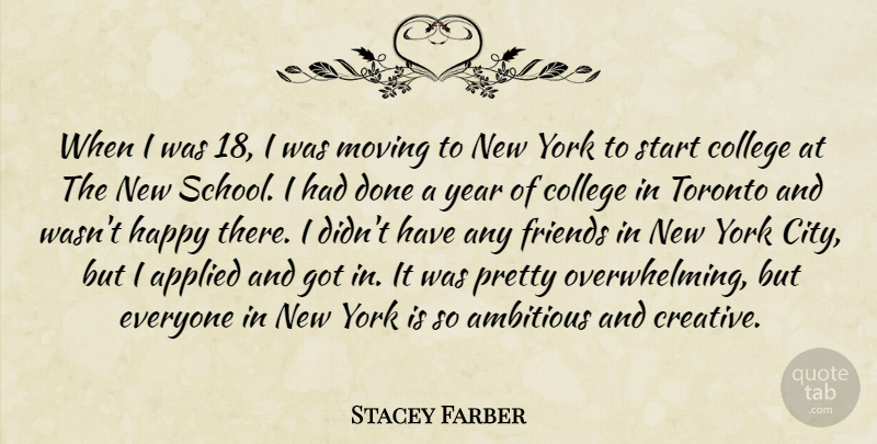 Stacey Farber Quote About Ambitious, Applied, Moving, Toronto, Year: When I Was 18 I...